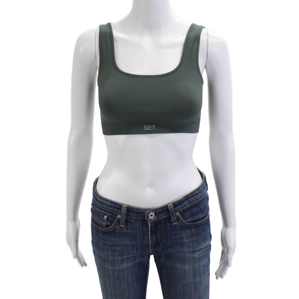 Set Active Womens SculptFlex Box Cut Pullover Sports Bra Green Size S